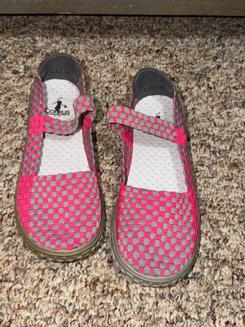Corkys women's size 7‎ Liz Pink and Gray Woven Mary Janes shoes sand